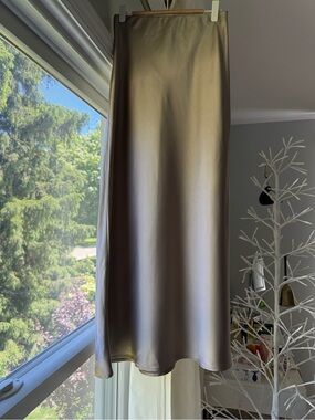 Neutral Taupe Satin Long Skirt